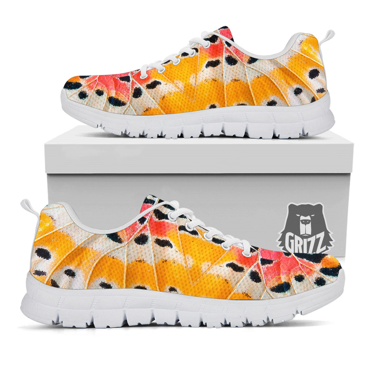 Butterfly Wings Orange Monarch Print White Sneaker-grizzshop