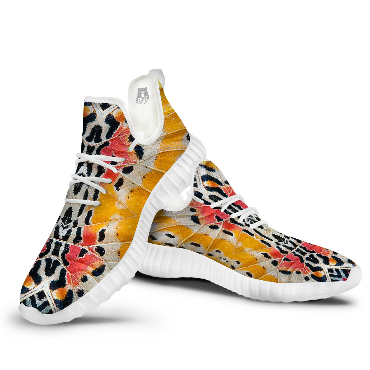 Butterfly Wings Orange Monarch Print White Walking Shoes-grizzshop