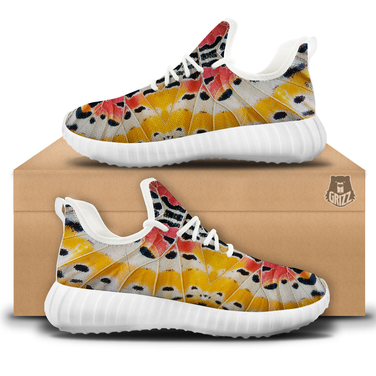 Butterfly Wings Orange Monarch Print White Walking Shoes-grizzshop