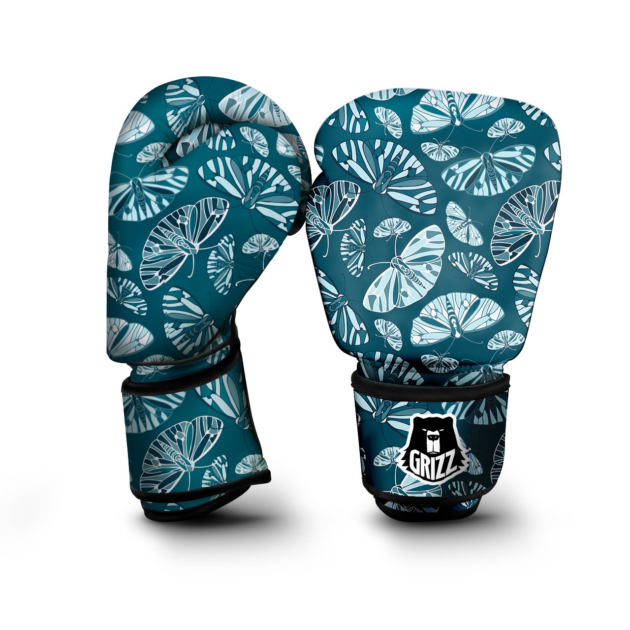 Butterfly Turquoise Print Pattern Boxing Gloves-grizzshop