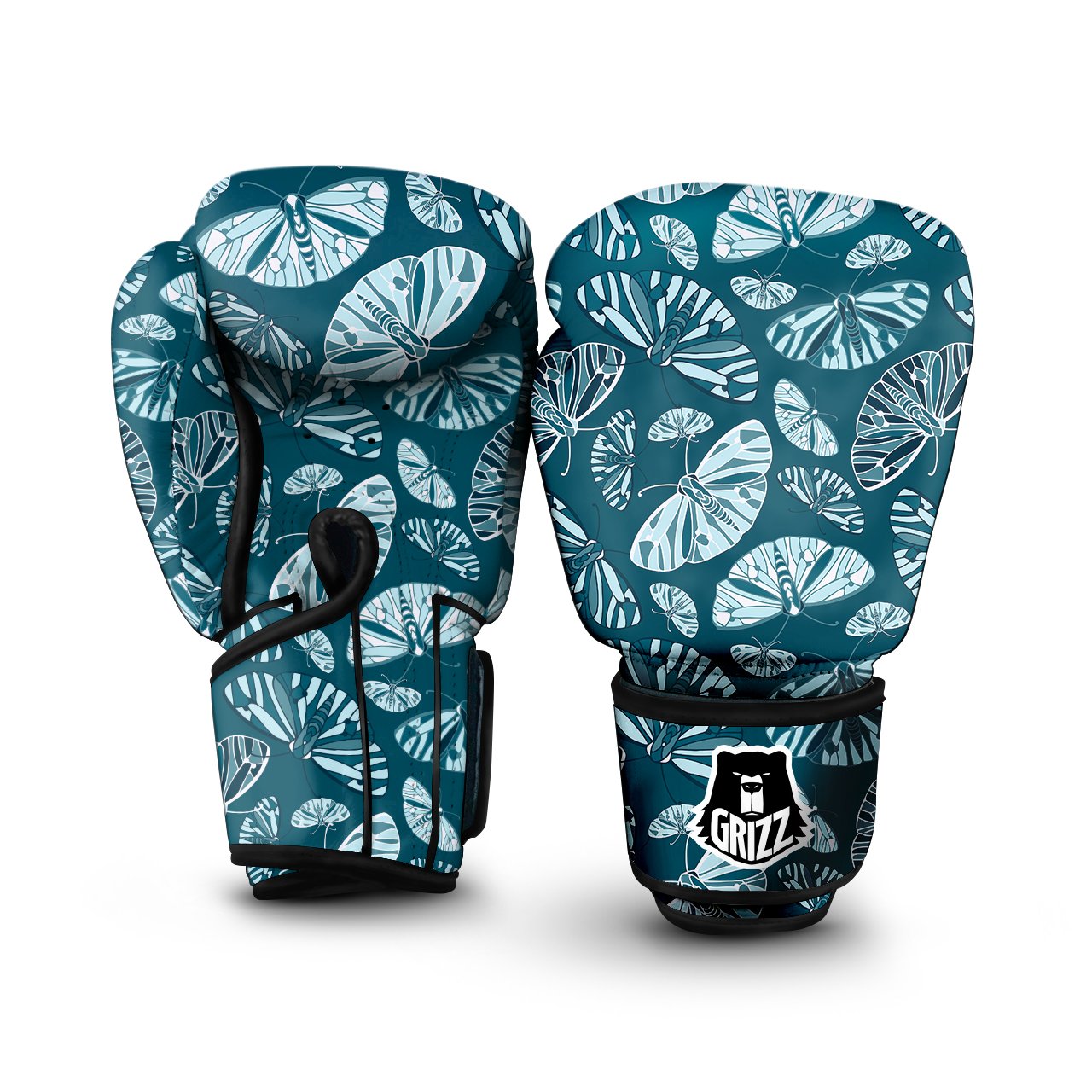 Butterfly Turquoise Print Pattern Boxing Gloves-grizzshop