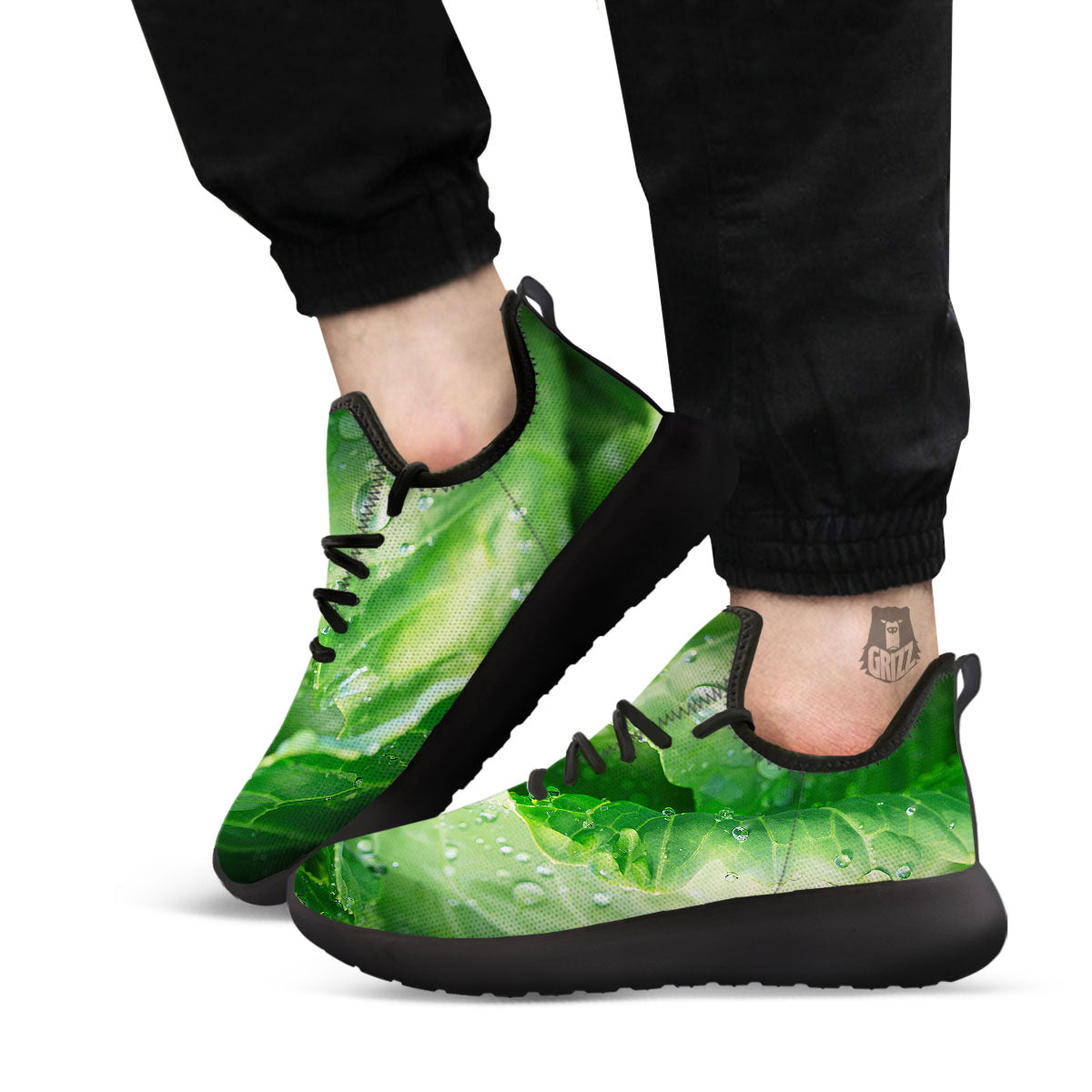 Cabbage Fresh Leaf Print Black Athletic Shoes-grizzshop