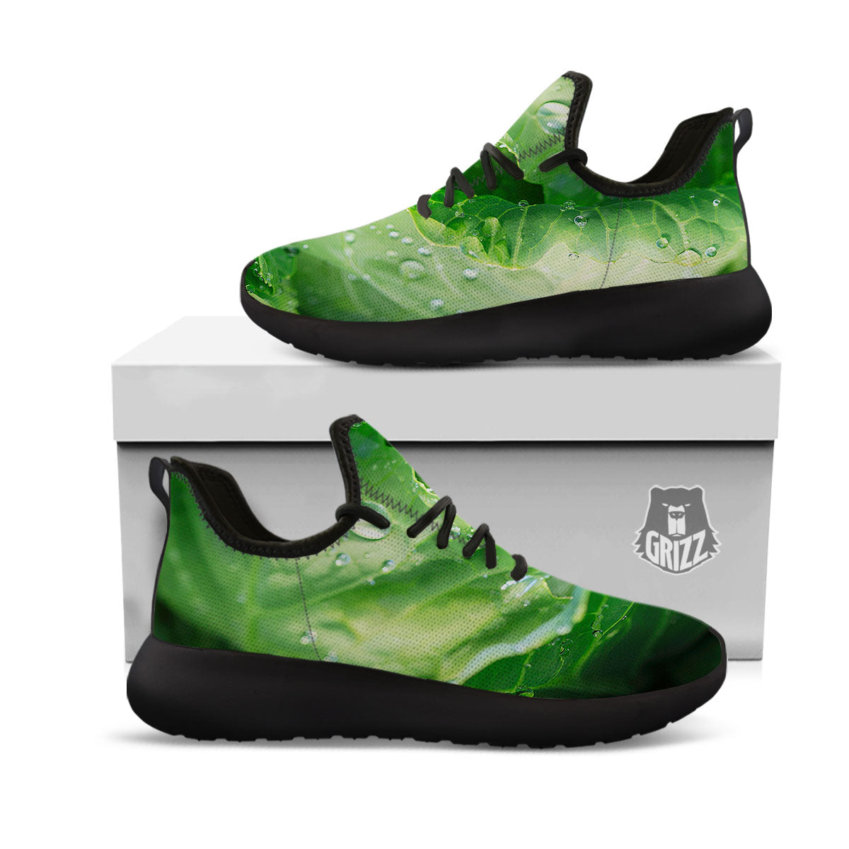 Cabbage Fresh Leaf Print Black Athletic Shoes-grizzshop