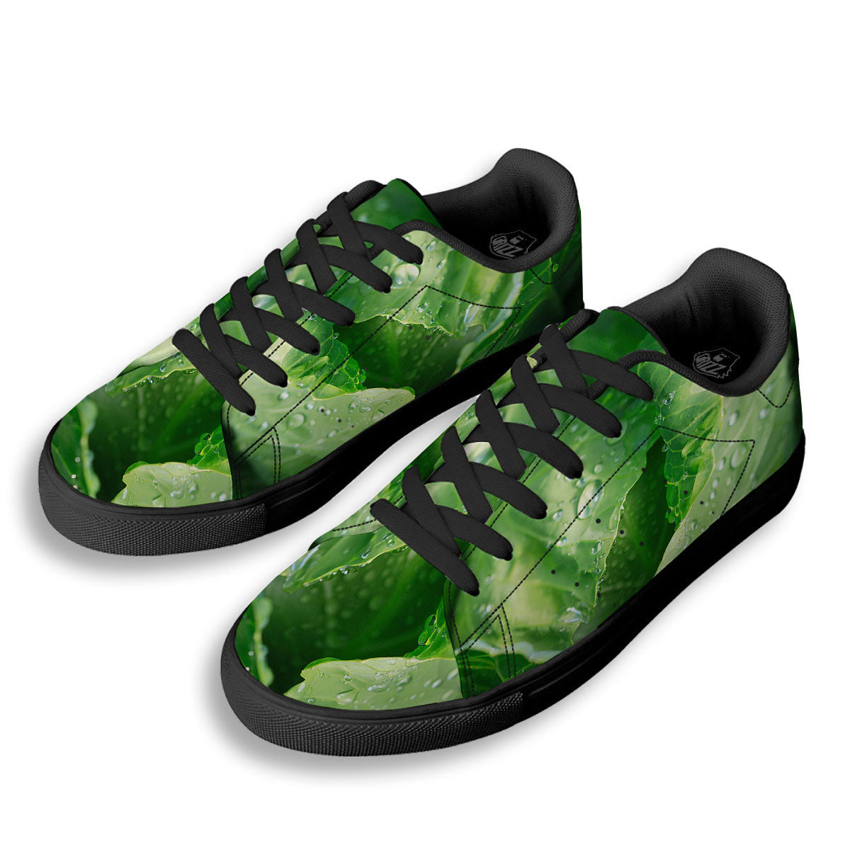 Cabbage Fresh Leaf Print Black Low Top Sneakers-grizzshop
