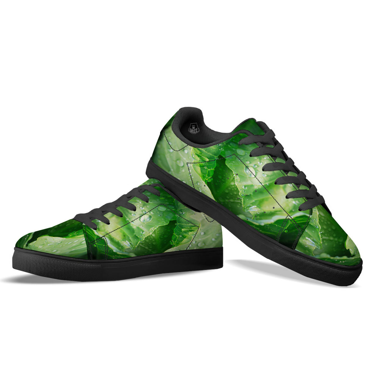 Cabbage Fresh Leaf Print Black Low Top Sneakers-grizzshop