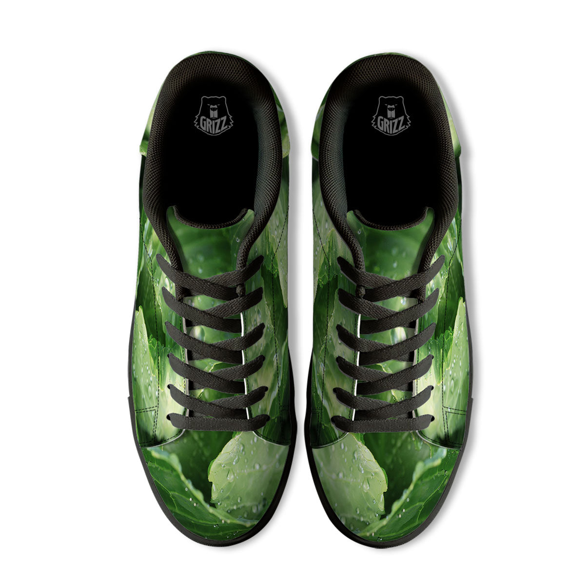 Cabbage Fresh Leaf Print Black Low Top Sneakers-grizzshop
