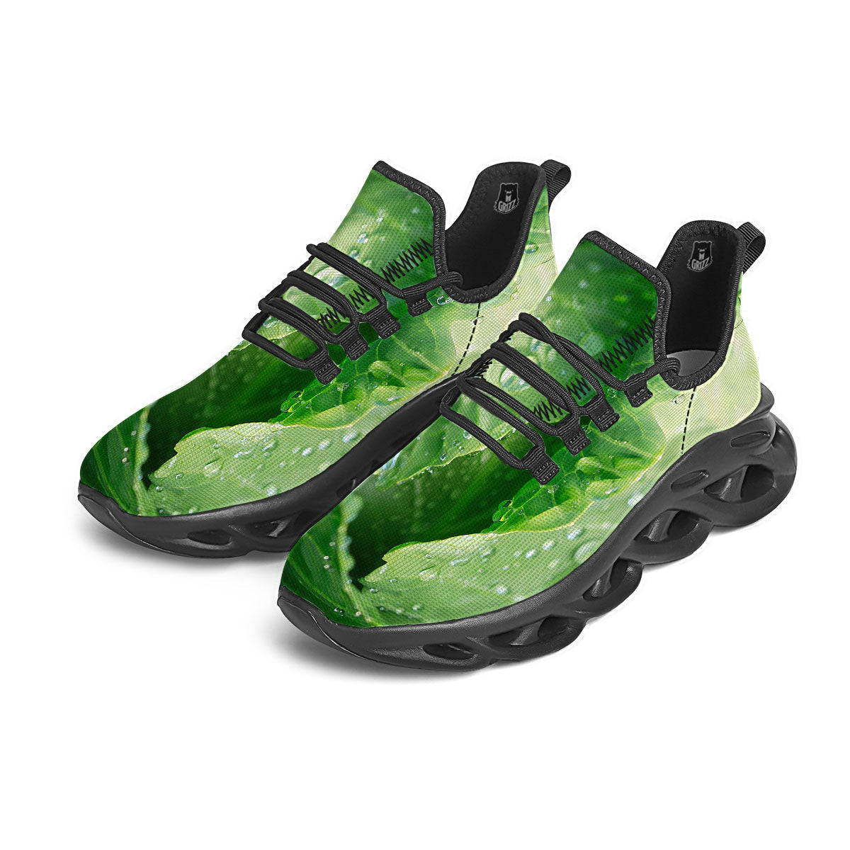 Cabbage Fresh Leaf Print Black Running Shoes-grizzshop
