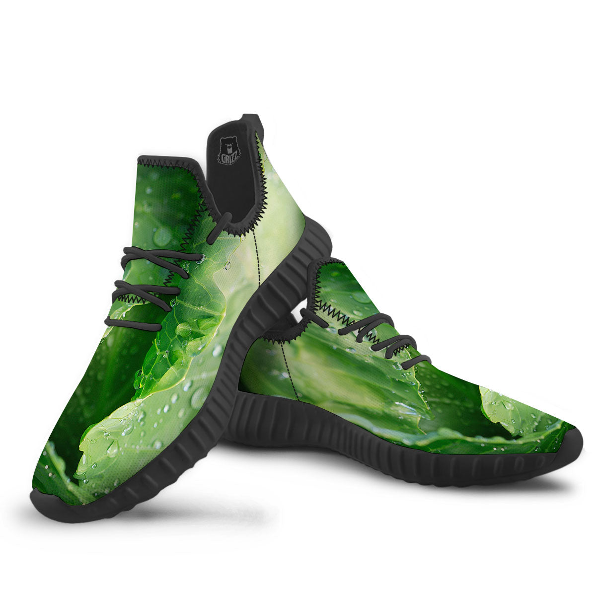 Cabbage Fresh Leaf Print Black Walking Shoes-grizzshop