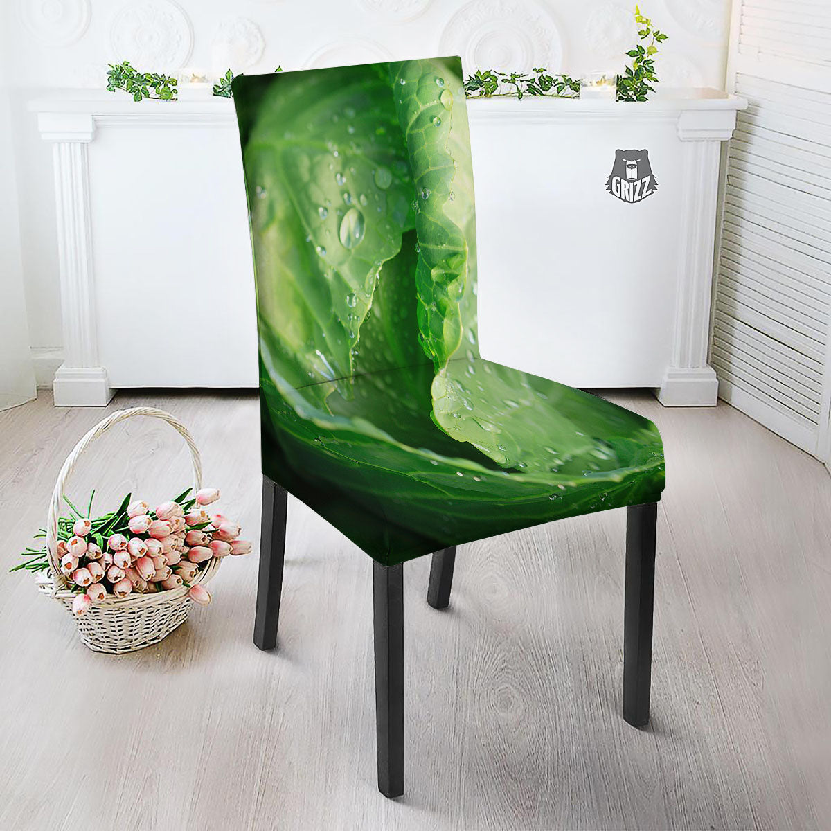 Cabbage Fresh Leaf Print Dining Chair Slipcover-grizzshop