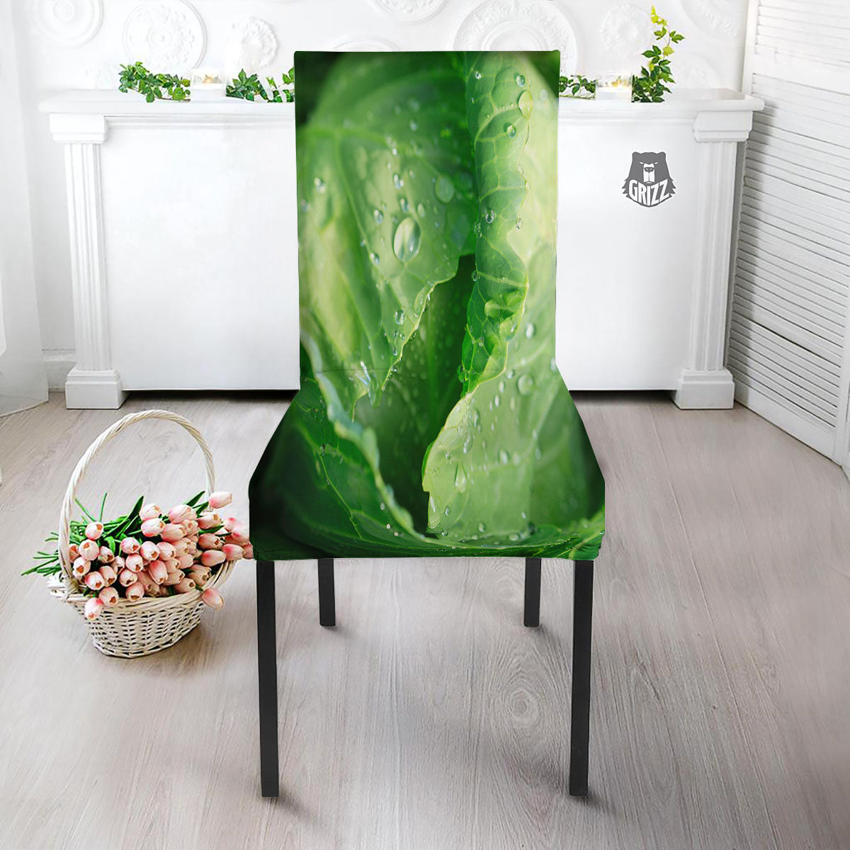 Cabbage Fresh Leaf Print Dining Chair Slipcover-grizzshop