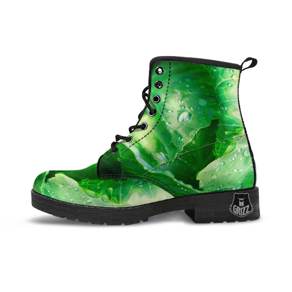 Cabbage Fresh Leaf Print Leather Boots-grizzshop