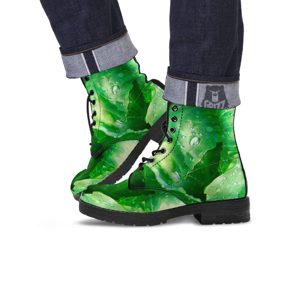 Cabbage Fresh Leaf Print Leather Boots-grizzshop