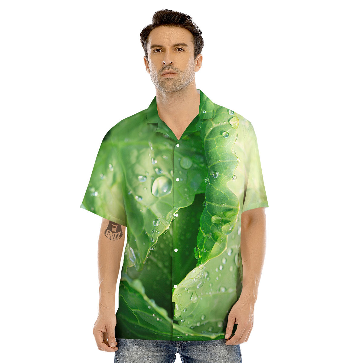 Cabbage Fresh Leaf Print Men's Hawaiian Shirt-grizzshop
