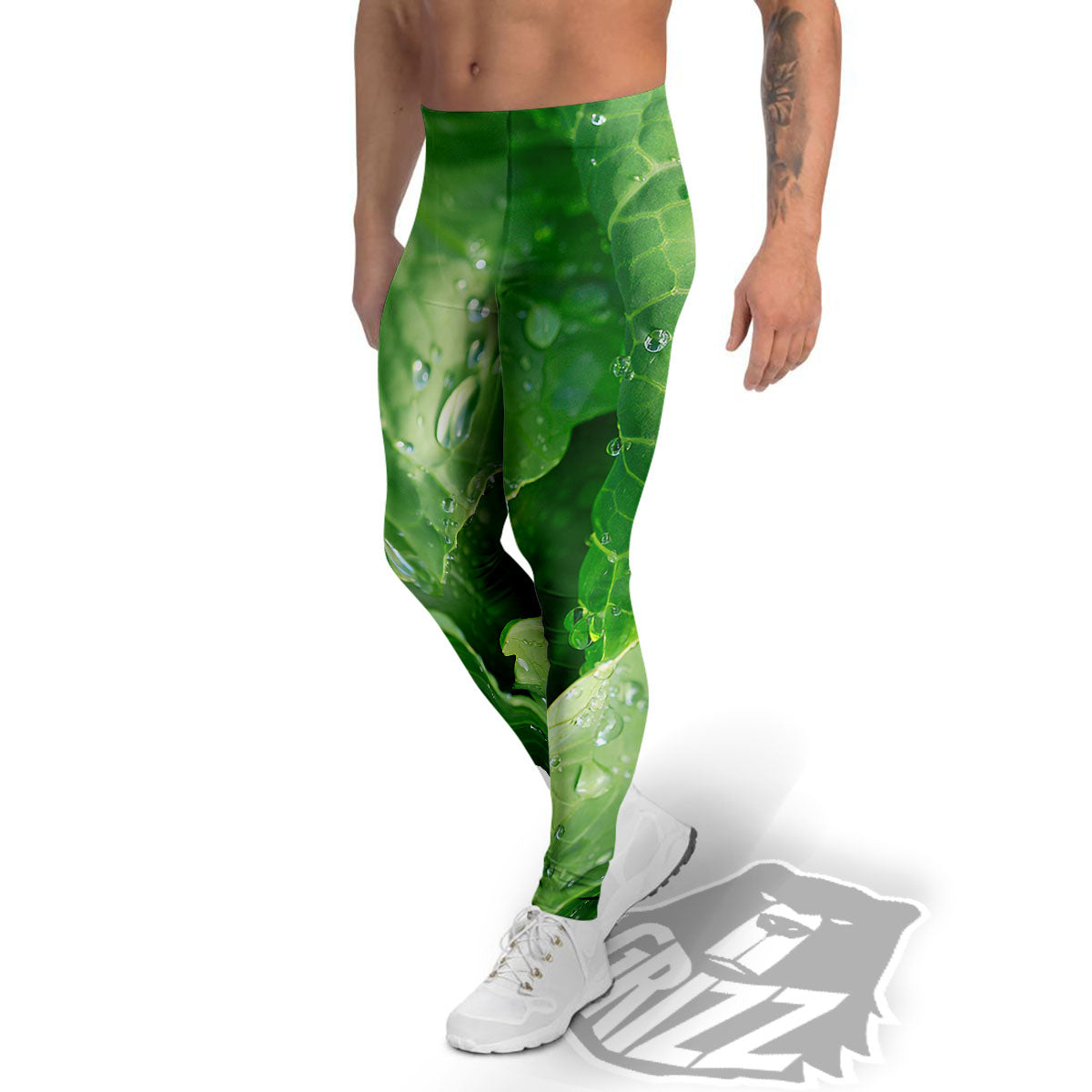 Cabbage Fresh Leaf Print Men's Leggings-grizzshop