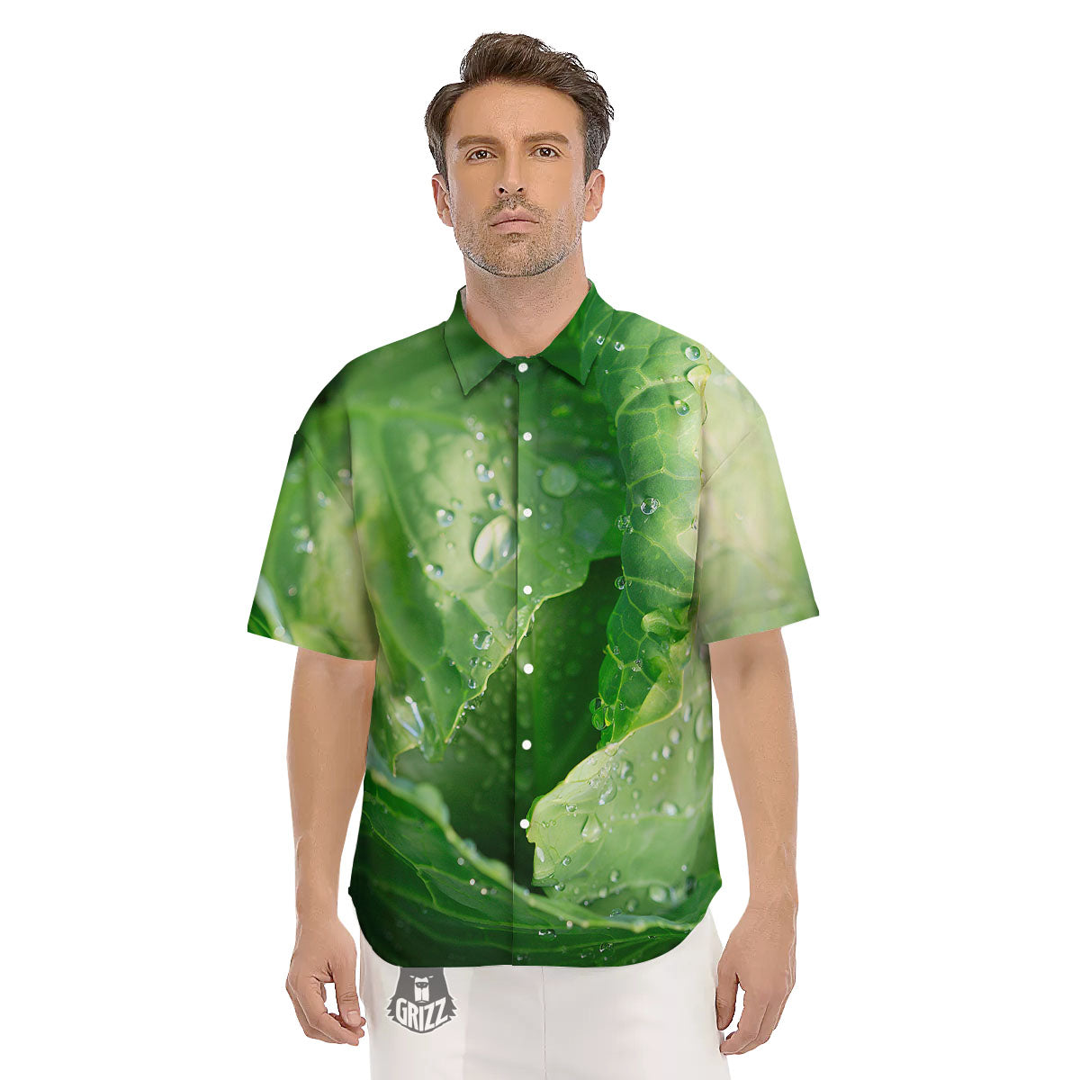 Cabbage Fresh Leaf Print Men's Short Sleeve Shirts-grizzshop