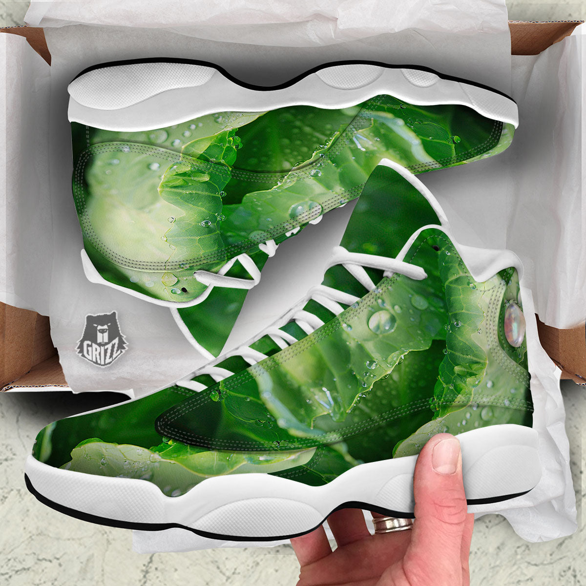 Cabbage Fresh Leaf Print White Basketball Shoes-grizzshop