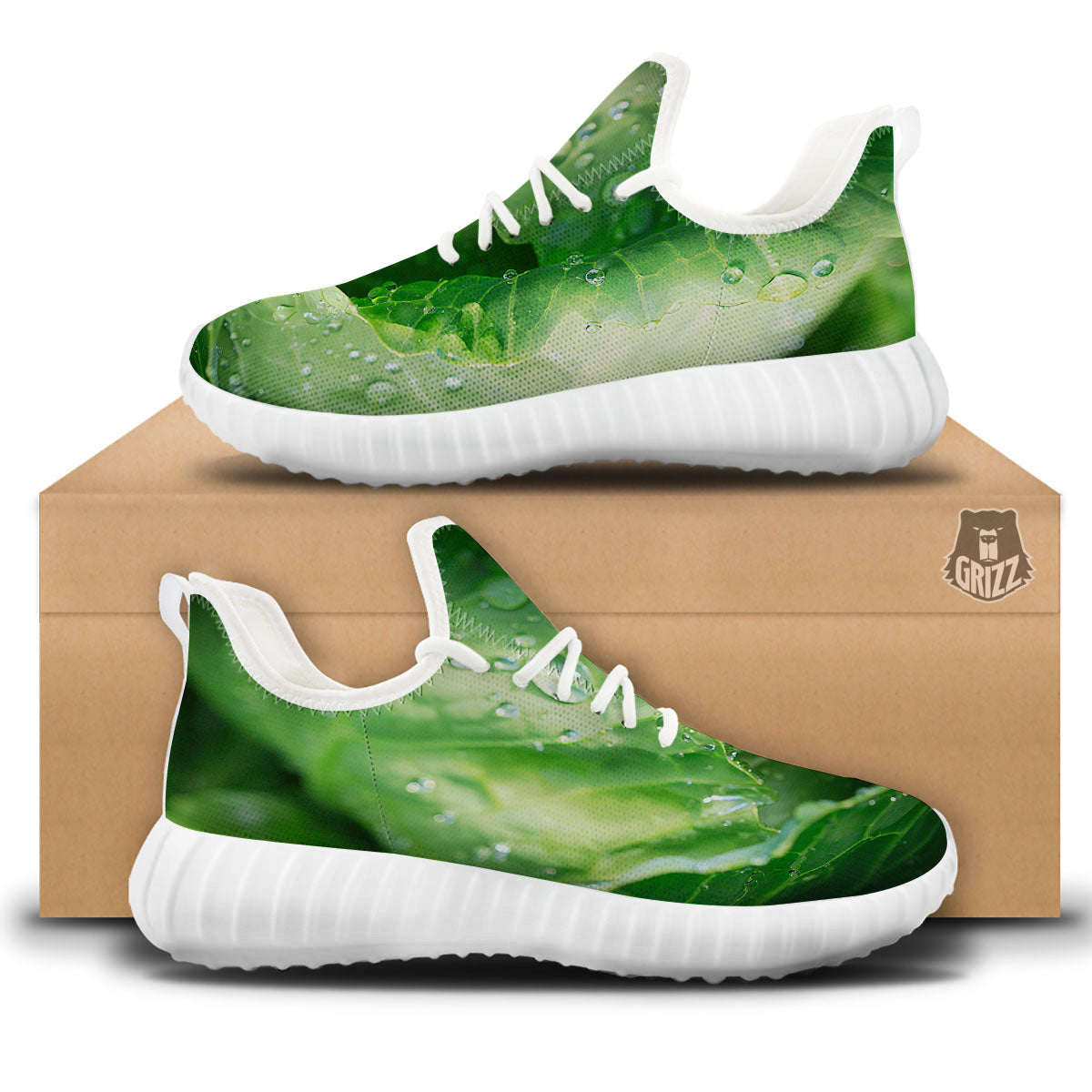Cabbage Fresh Leaf Print White Walking Shoes-grizzshop