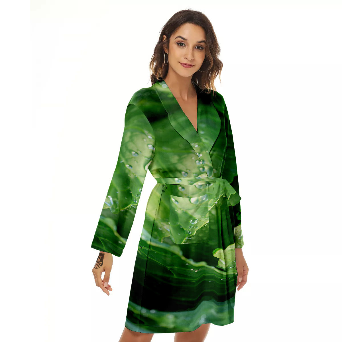Cabbage Fresh Leaf Print Women's Robe-grizzshop