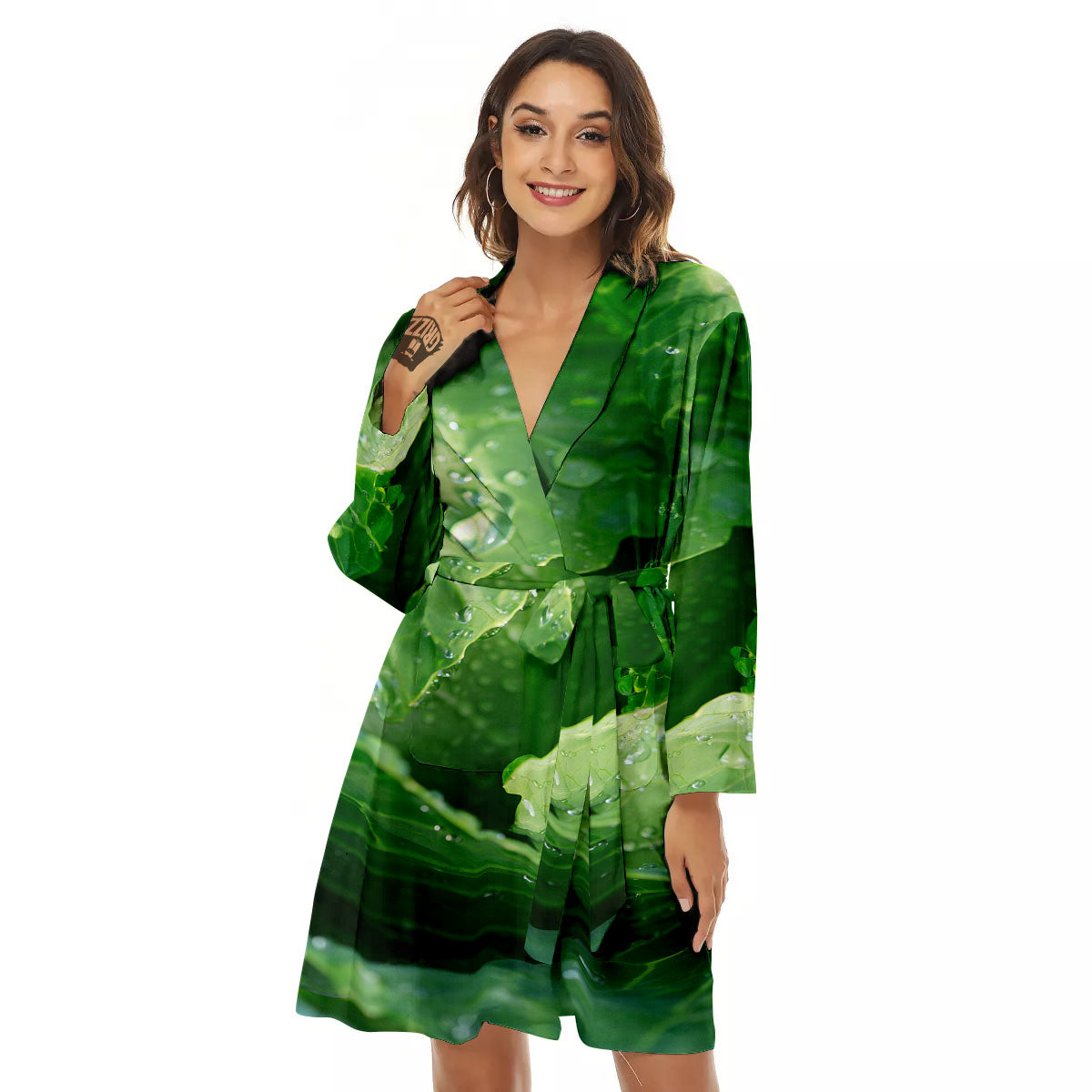 Cabbage Fresh Leaf Print Women's Robe-grizzshop