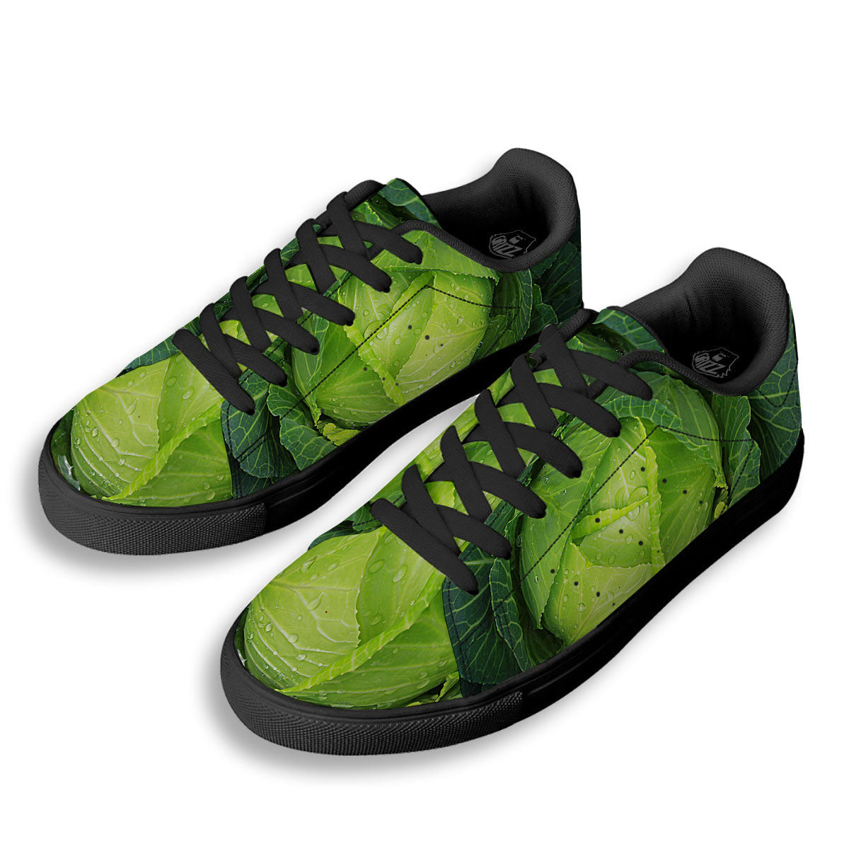 Cabbage Green Print Black Low Top Sneakers-grizzshop