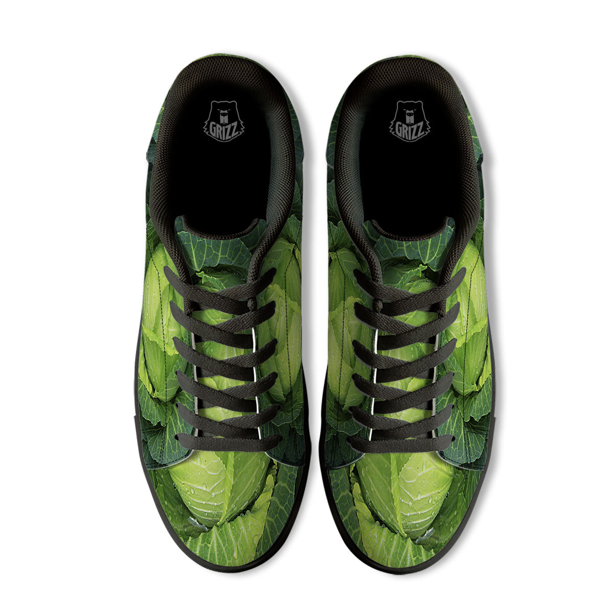 Cabbage Green Print Black Low Top Sneakers-grizzshop