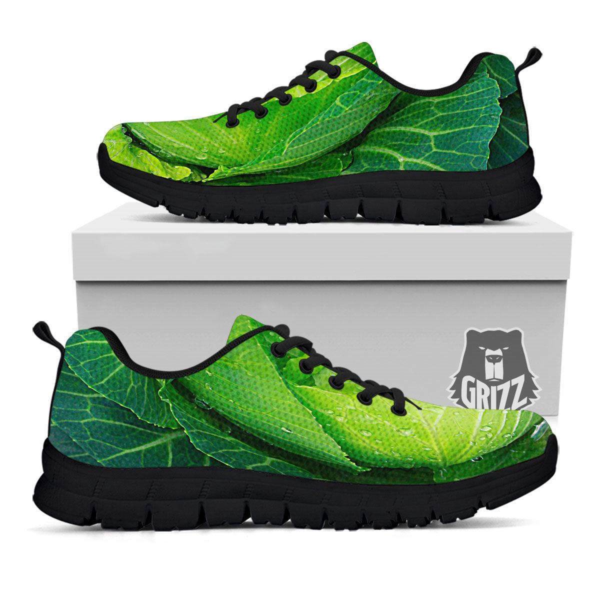 Cabbage Green Print Black Sneaker-grizzshop