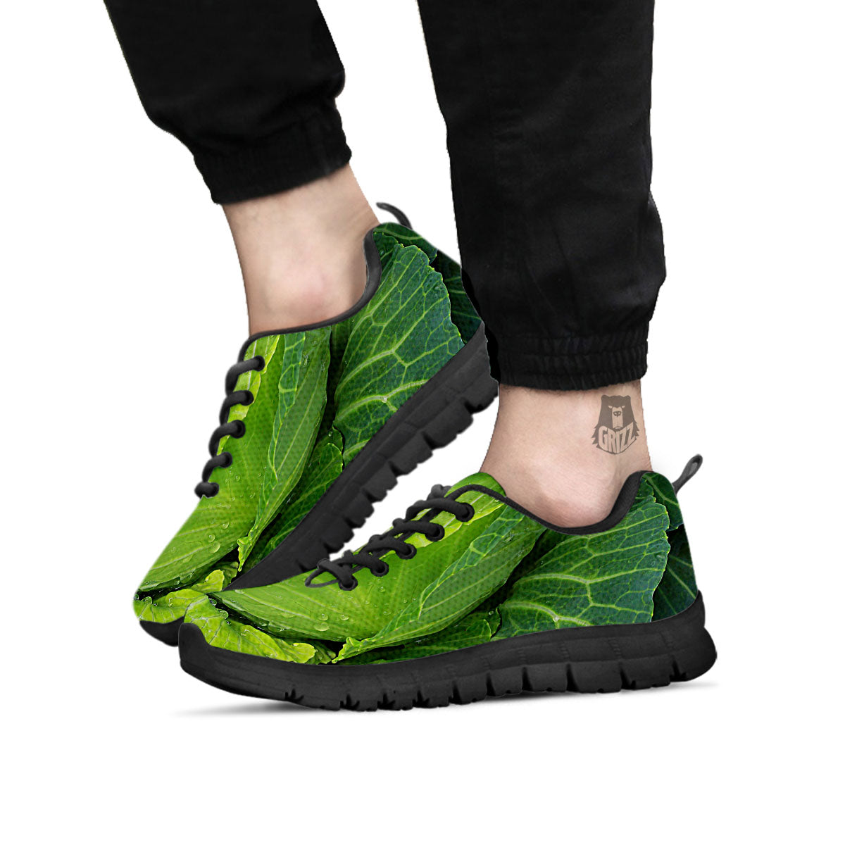 Cabbage Green Print Black Sneaker-grizzshop