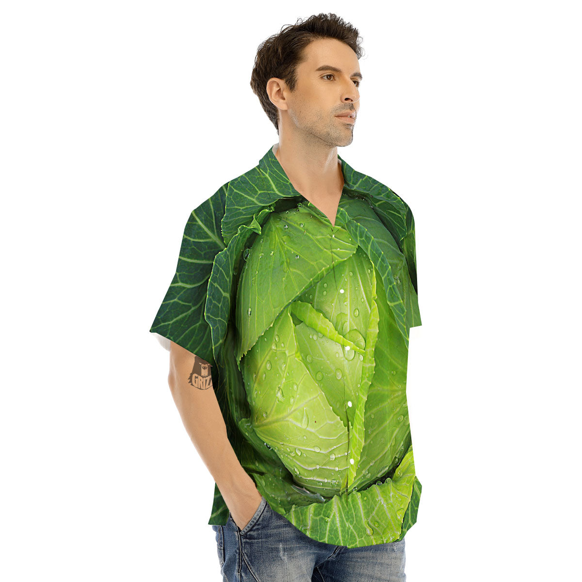 Cabbage Green Print Men's Hawaiian Shirt-grizzshop