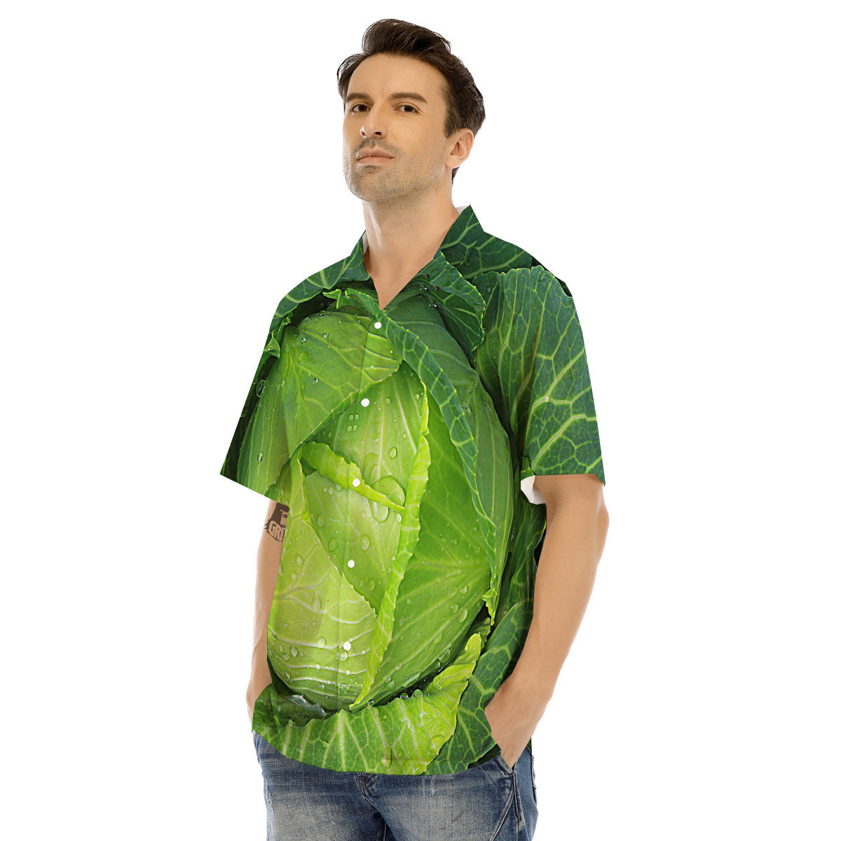 Cabbage Green Print Men's Hawaiian Shirt-grizzshop