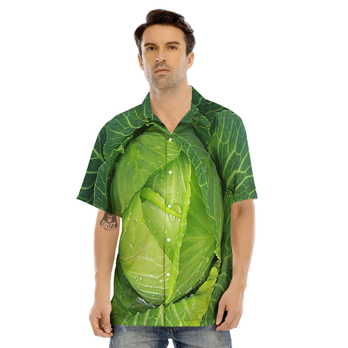 Cabbage Green Print Men's Hawaiian Shirt-grizzshop