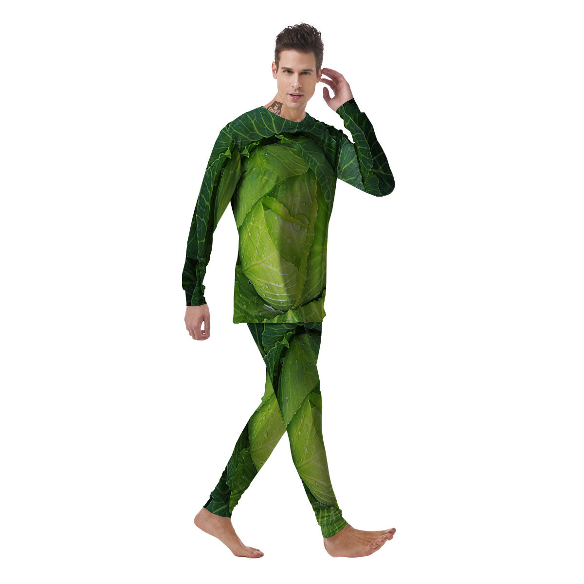 Cabbage Green Print Men's Pajamas-grizzshop