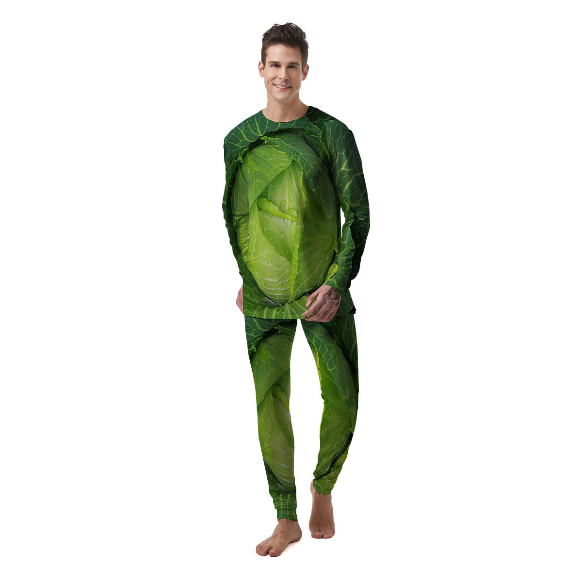 Cabbage Green Print Men's Pajamas-grizzshop