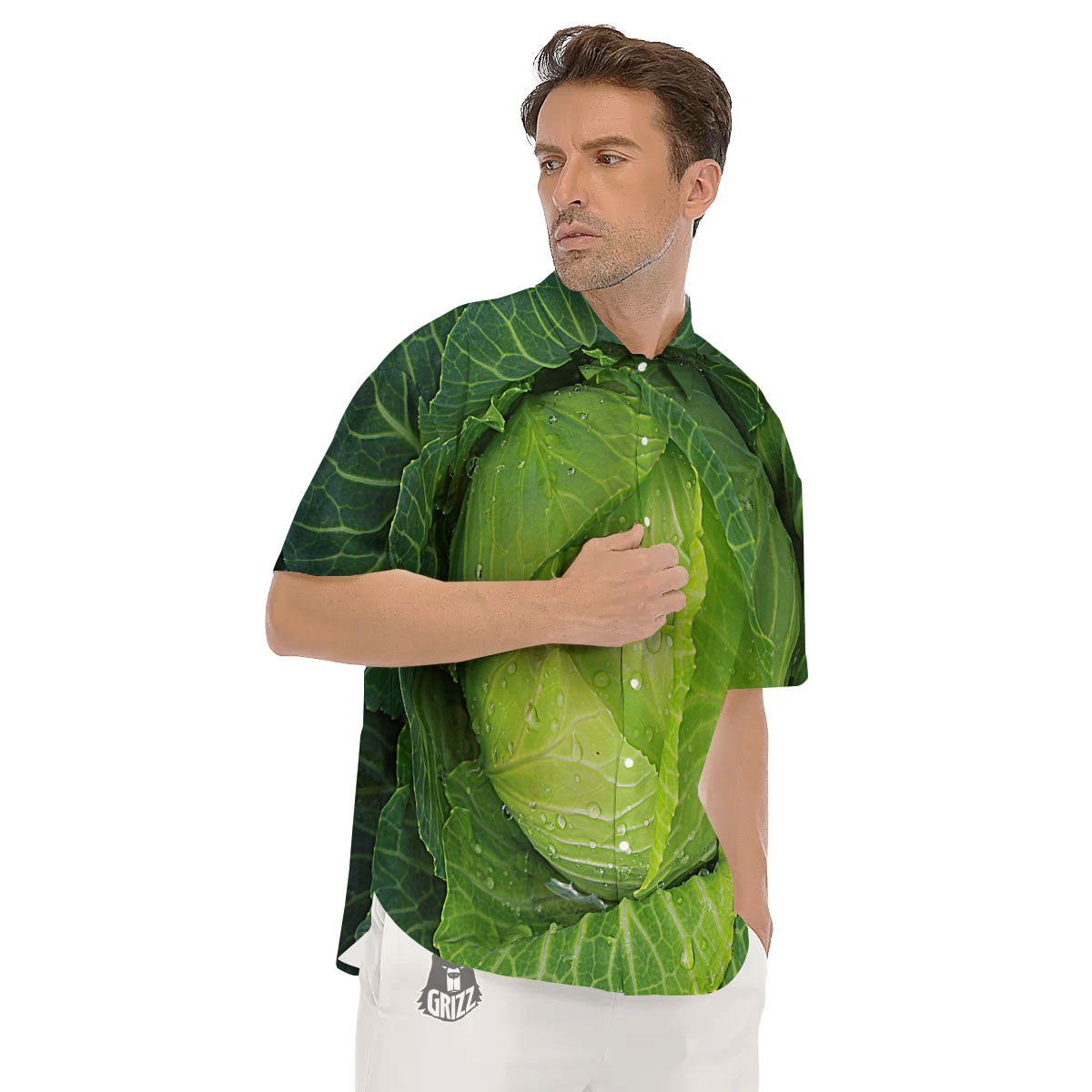 Cabbage Green Print Men's Short Sleeve Shirts-grizzshop