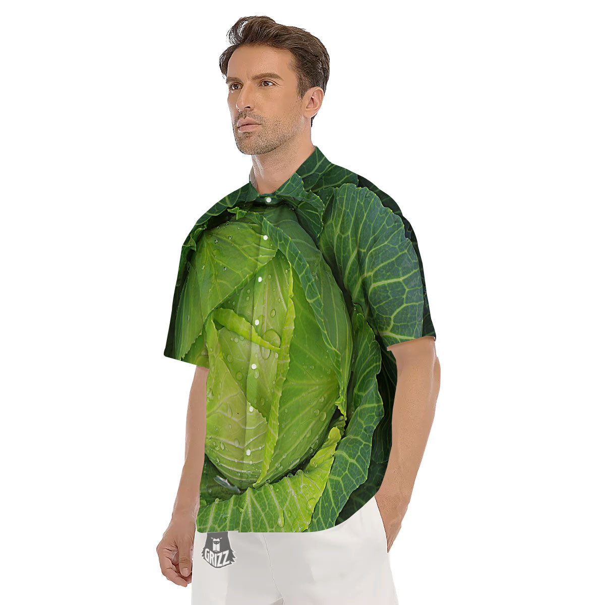 Cabbage Green Print Men's Short Sleeve Shirts-grizzshop