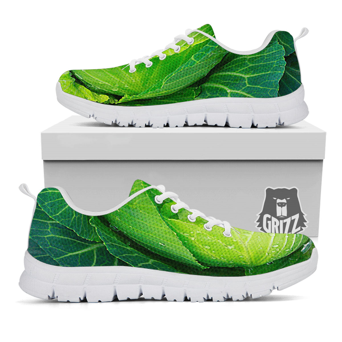 Cabbage Green Print White Sneaker-grizzshop
