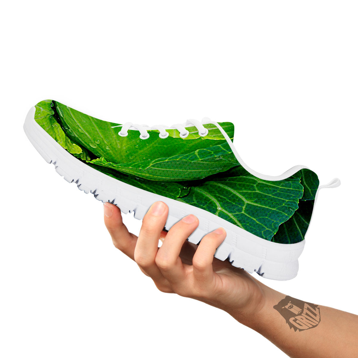 Cabbage Green Print White Sneaker-grizzshop