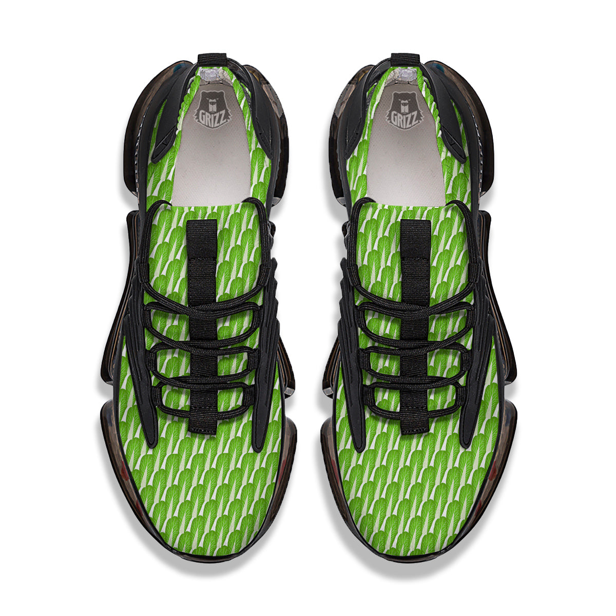 Cabbage Leaf Chinese Print Black Gym Shoes-grizzshop