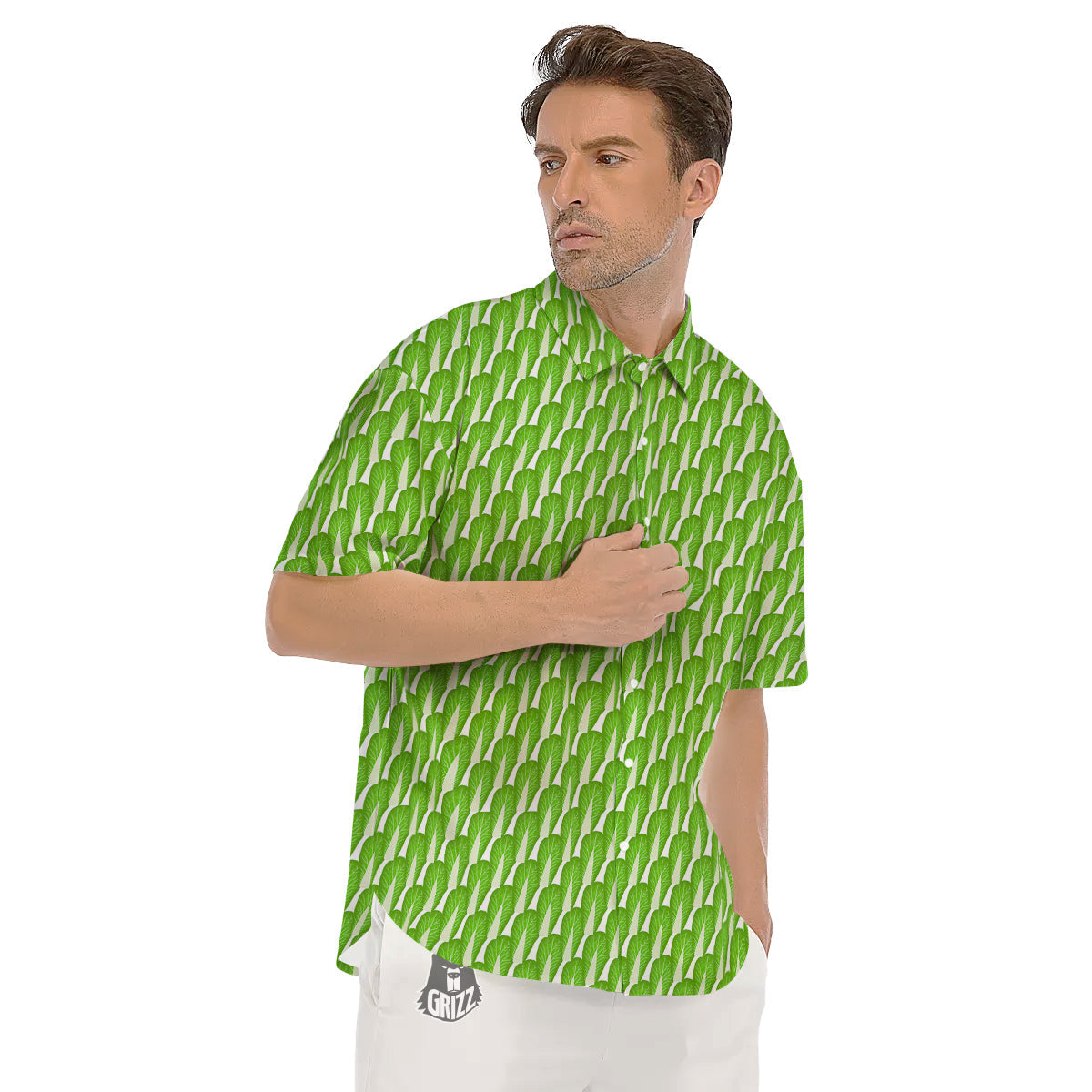 Cabbage Leaf Chinese Print Men's Short Sleeve Shirts-grizzshop