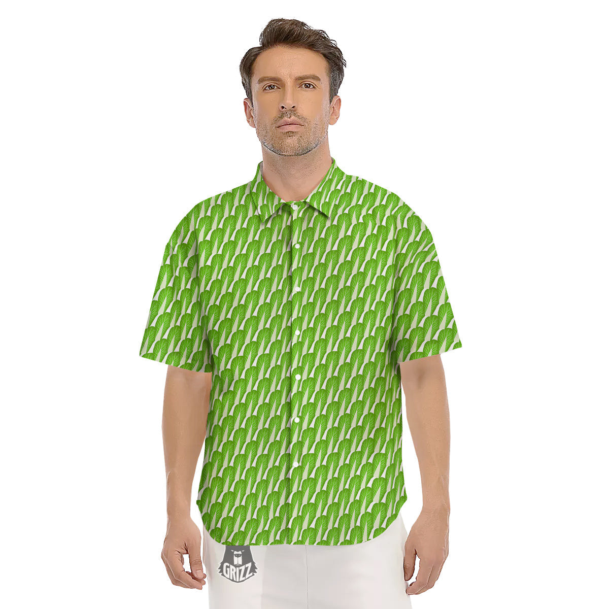 Cabbage Leaf Chinese Print Men's Short Sleeve Shirts-grizzshop