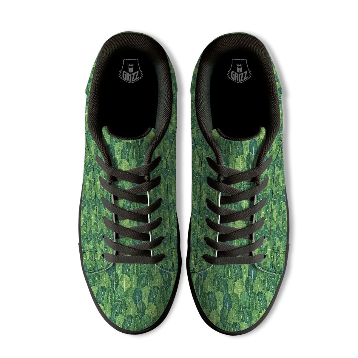 Cabbage Leaf Green Print Black Low Top Sneakers-grizzshop