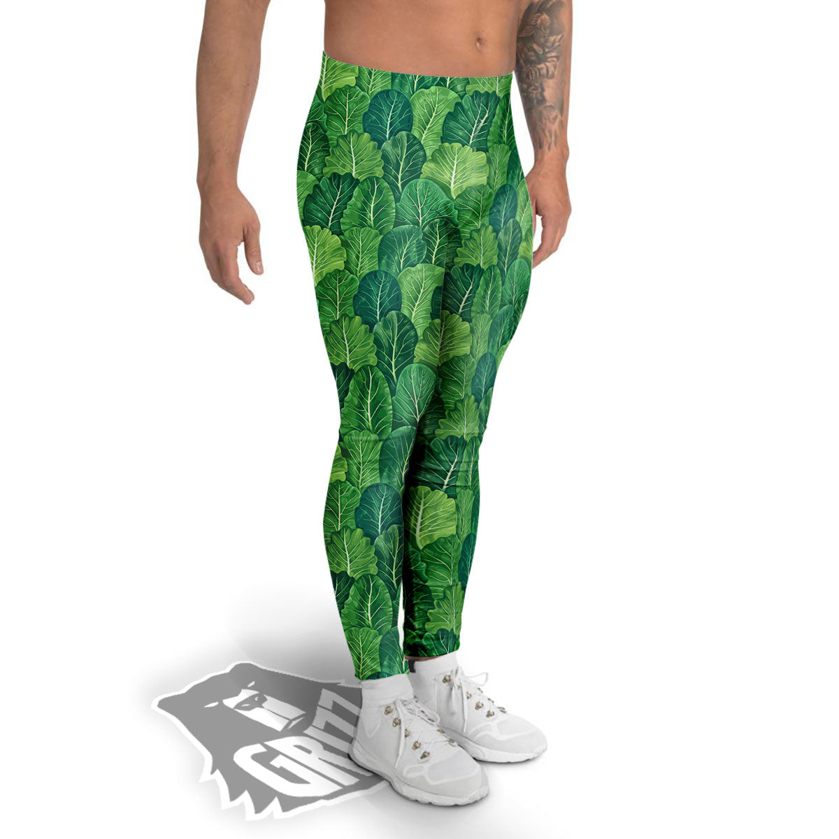 Cabbage Leaf Green Print Men's Leggings-grizzshop