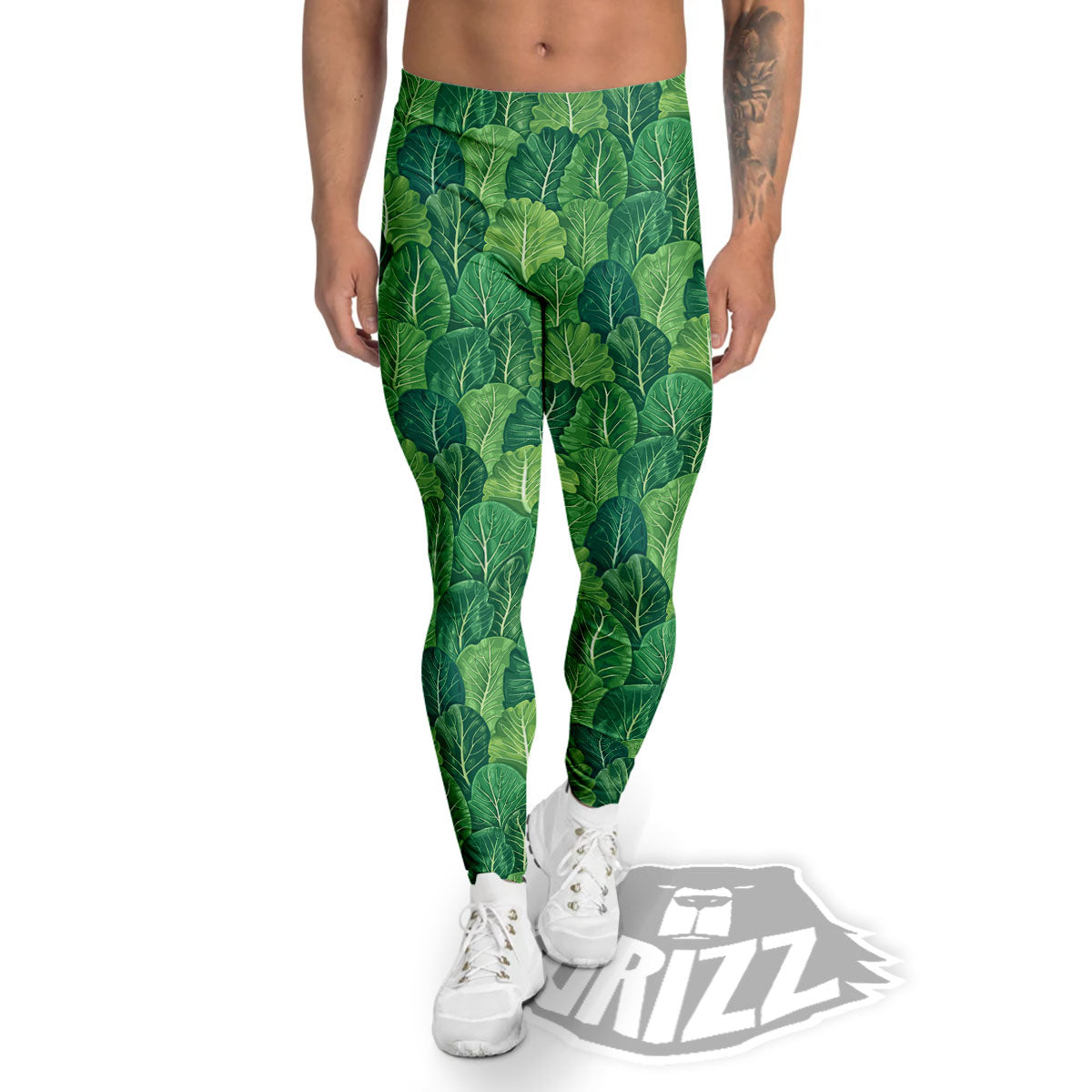 Cabbage Leaf Green Print Men's Leggings-grizzshop