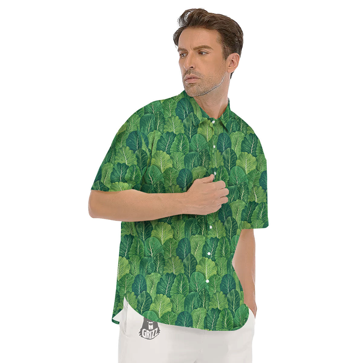 Cabbage Leaf Green Print Men's Short Sleeve Shirts-grizzshop