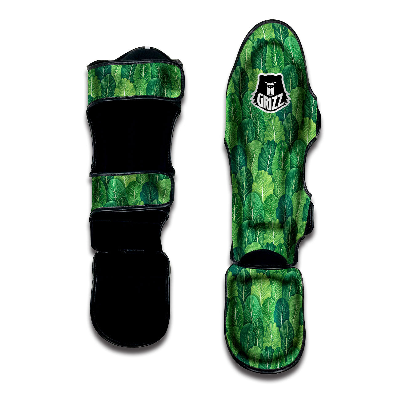 Cabbage Leaf Green Print Muay Thai Shin Guards-grizzshop