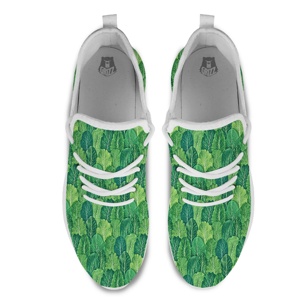 Cabbage Leaf Green Print White Athletic Shoes-grizzshop