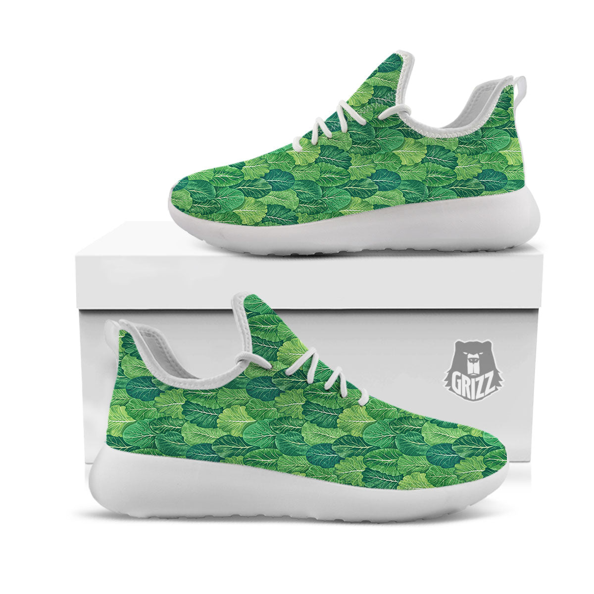 Cabbage Leaf Green Print White Athletic Shoes-grizzshop