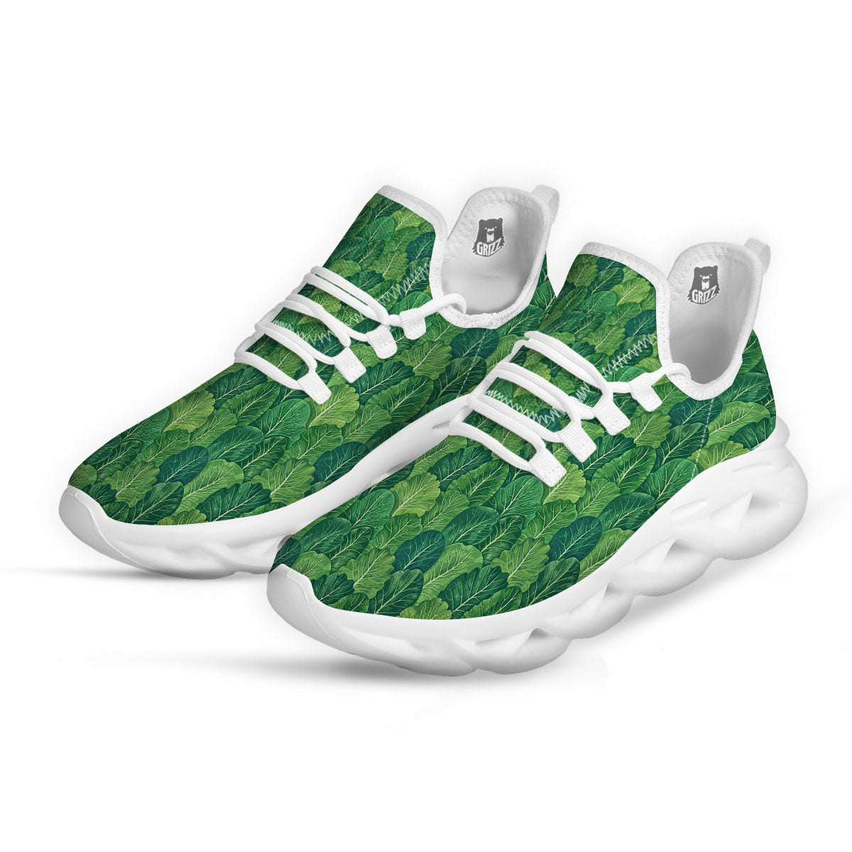 Cabbage Leaf Green Print White Running Shoes-grizzshop