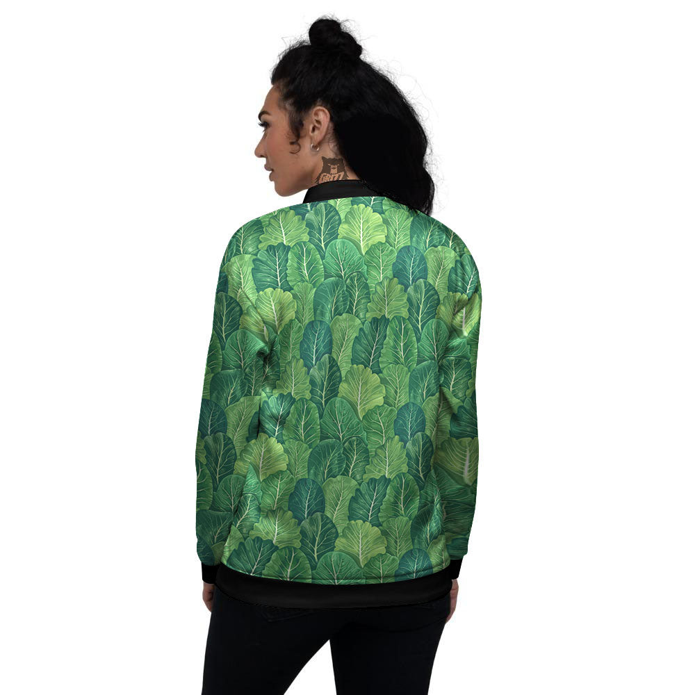 Cabbage Leaf Green Print Women's Bomber Jacket-grizzshop