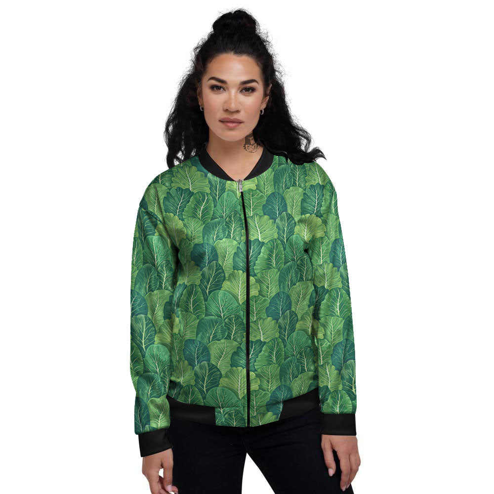 Cabbage Leaf Green Print Women's Bomber Jacket-grizzshop