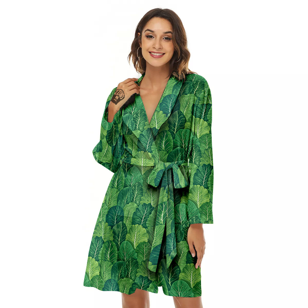 Cabbage Leaf Green Print Women's Robe-grizzshop
